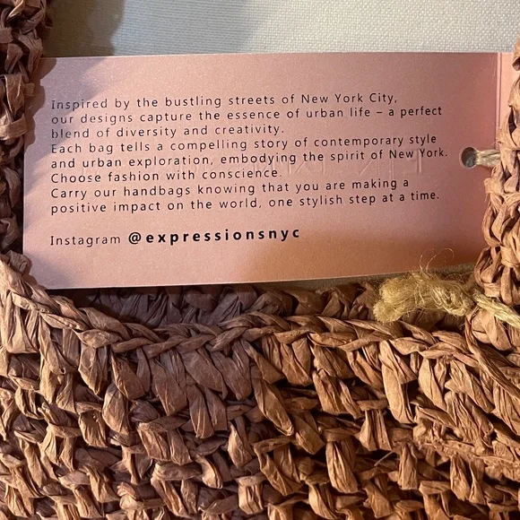 EXPRESSIONS NYC Paper Straw Tote Bag Woven Purse Pink New With Tags Handbag - Picture 7 of 11